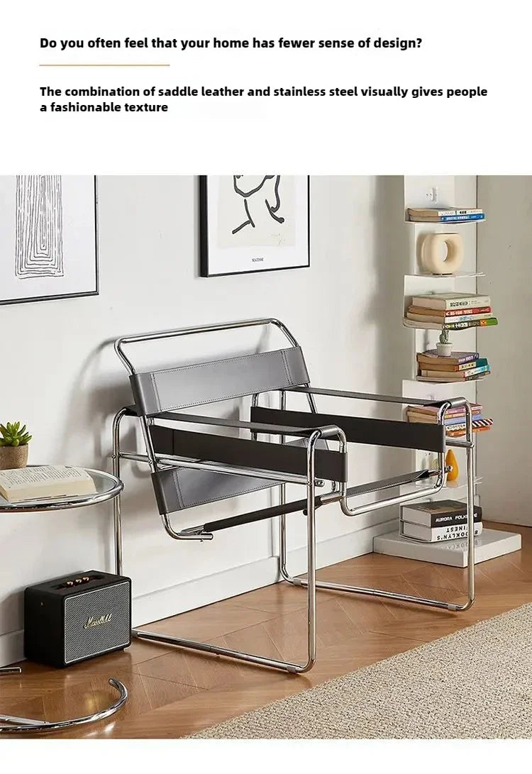 Nordic Vassili Leisure  Chair Single Chair Medieval Industrial Style Bauhaus Saddle Leather Simple Network Red Photo Furniture