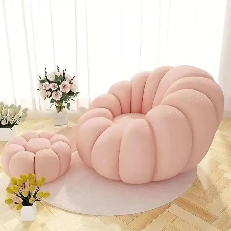 Fashionable and high-end Nordic style lazy pumpkin shaped small-sized single person reclining tatami sofa chair for leisure