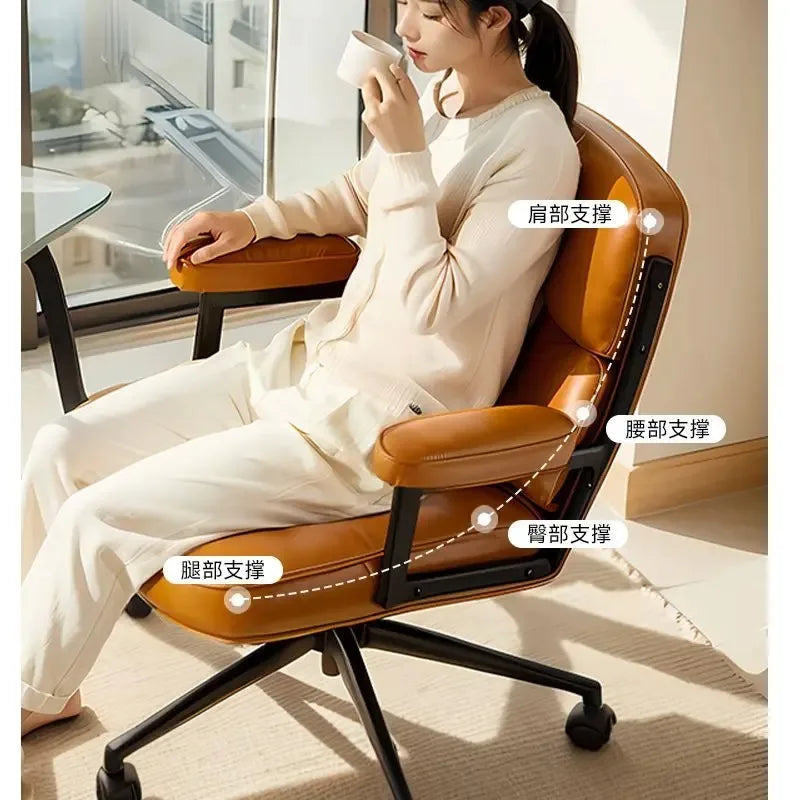 Retro Creative Computer Chair Comfortable Office Home Leather Robin Chair Light Luxury Study Chairs Ergonomic Seat Swivel Chairs