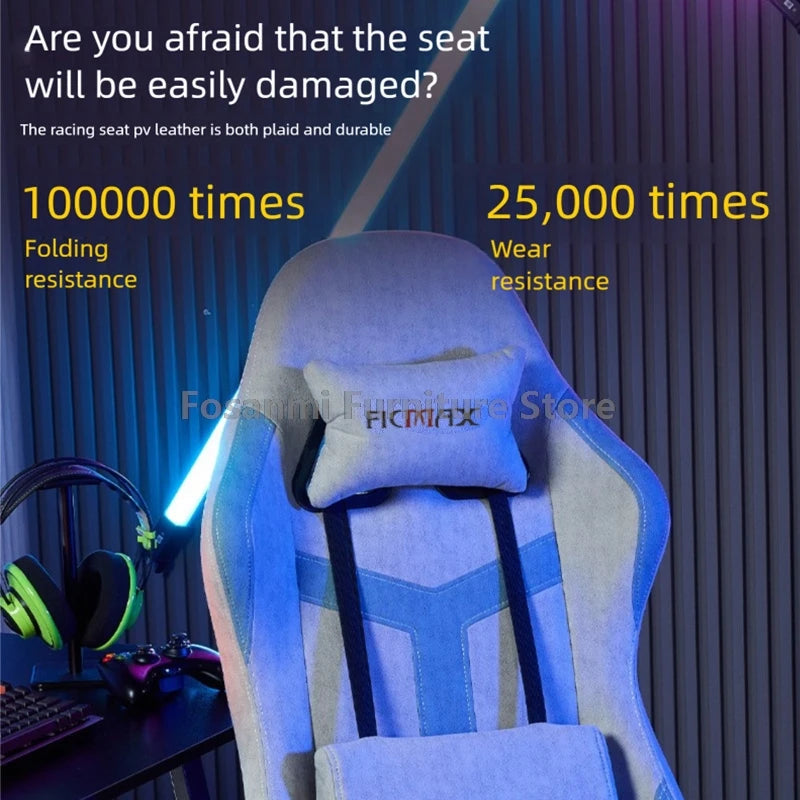 Tech Fabric Adjustable Modern Gamer Computer Chair with Headrest Recline Office Desk Chair Ergonomic Home Wide Seat Gaming Chair