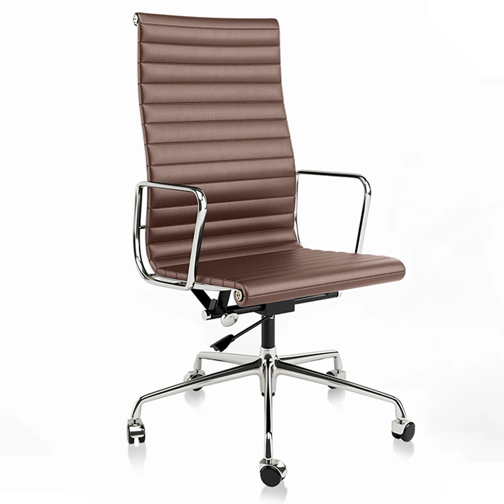 White Mid Back Genuine Leather Swivel Chairs Ergonomic Office Chair Adjustable Swivel Leather Gaming Chair Ribbed Office Chair