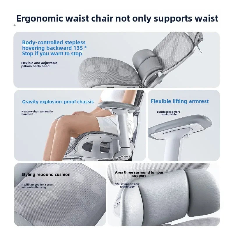 Adjustable Ergonomic Chair with Lumbar Support, Comfortable Gaming Chair for Home and Office, Reclining Office Chair