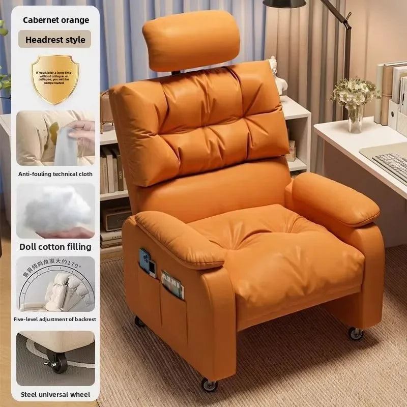 Home Comfortable Computer Chair with Headrest and Footrest, Reclining and Sitting, Movable with Wheels