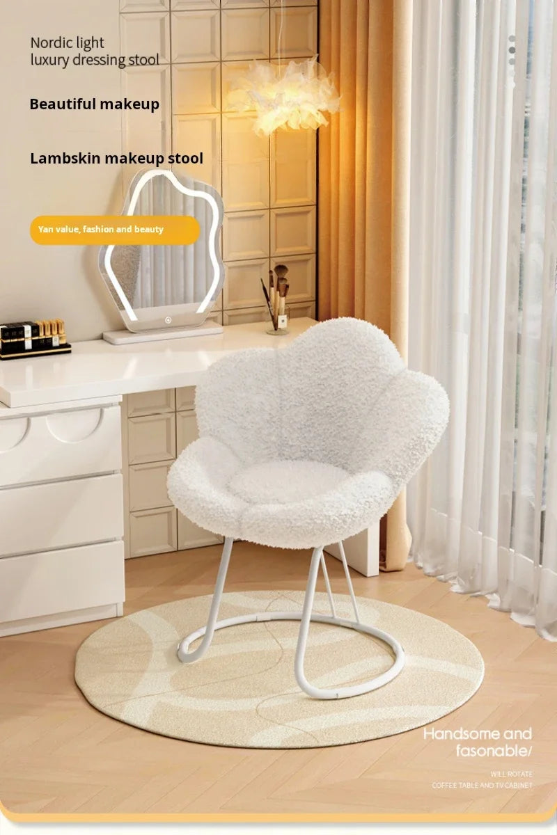 Nordic Lamb wool living room chairs INS luxury swivel soft Armchair bedroom reading makeup vanity Backrest Stool home furniture