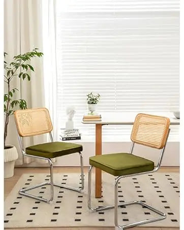 Faux Leather Rattan Side Accent Chairs with Chrome Legs,Modern Mid Century Designed Chairs for Dining,Living Room,Kitchen Chairs