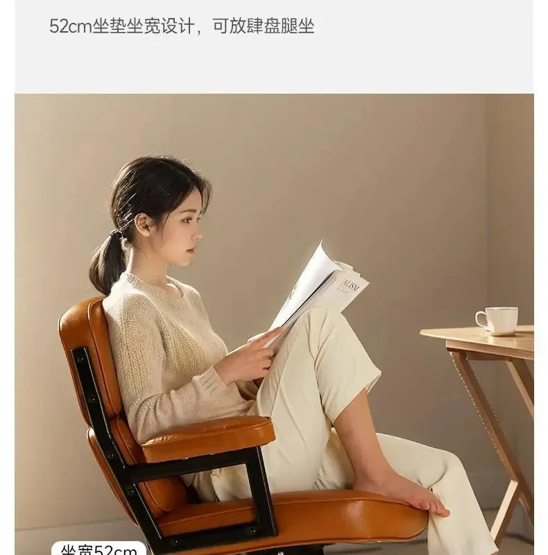 Retro Creative Computer Chair Comfortable Office Home Leather Robin Chair Light Luxury Study Chairs Ergonomic Seat Swivel Chairs