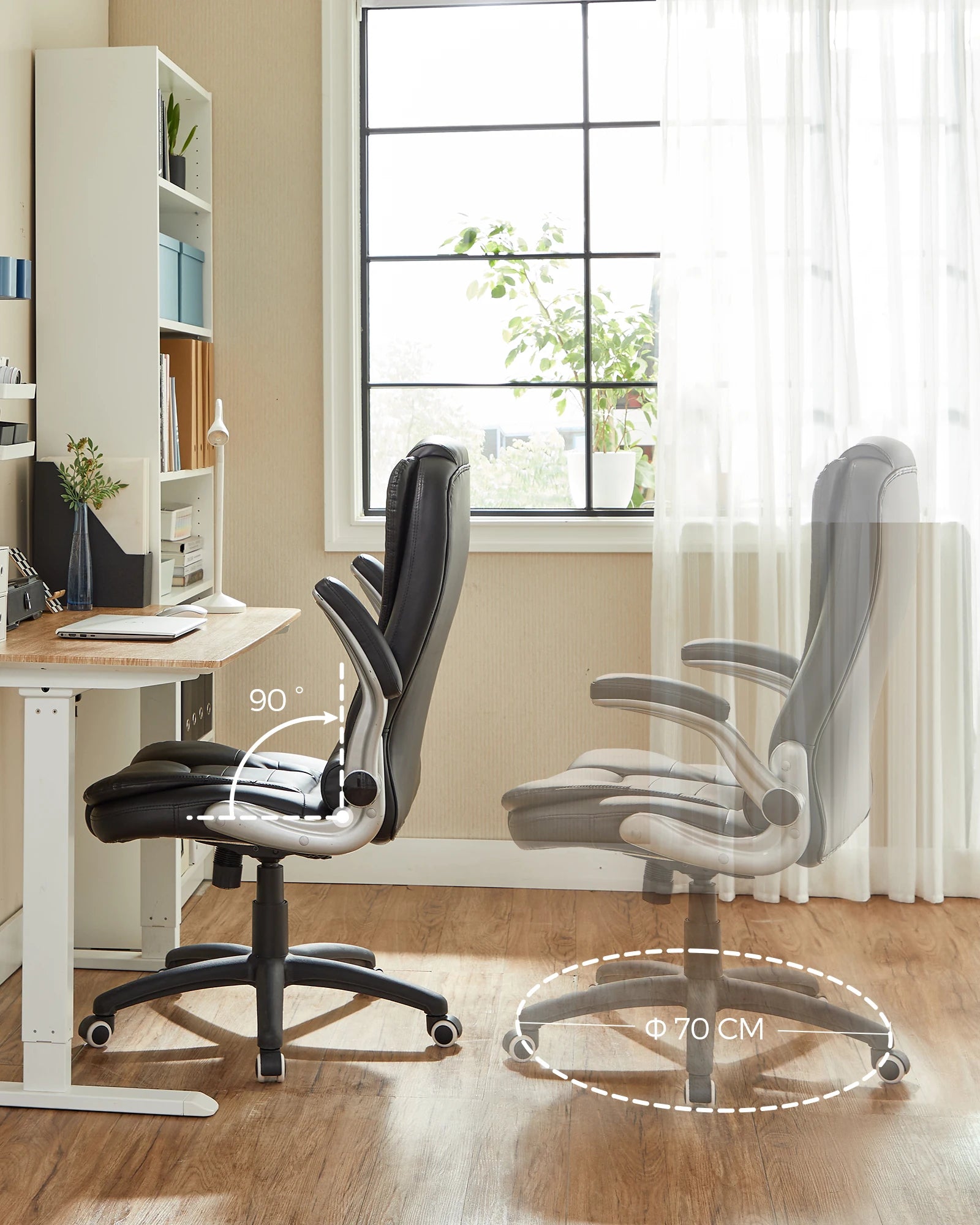 SONGMICS Office Swivel Chair with 76 cm High Back Large Seat and Flip-Up Armrest Computer Desk Executive Chair PU