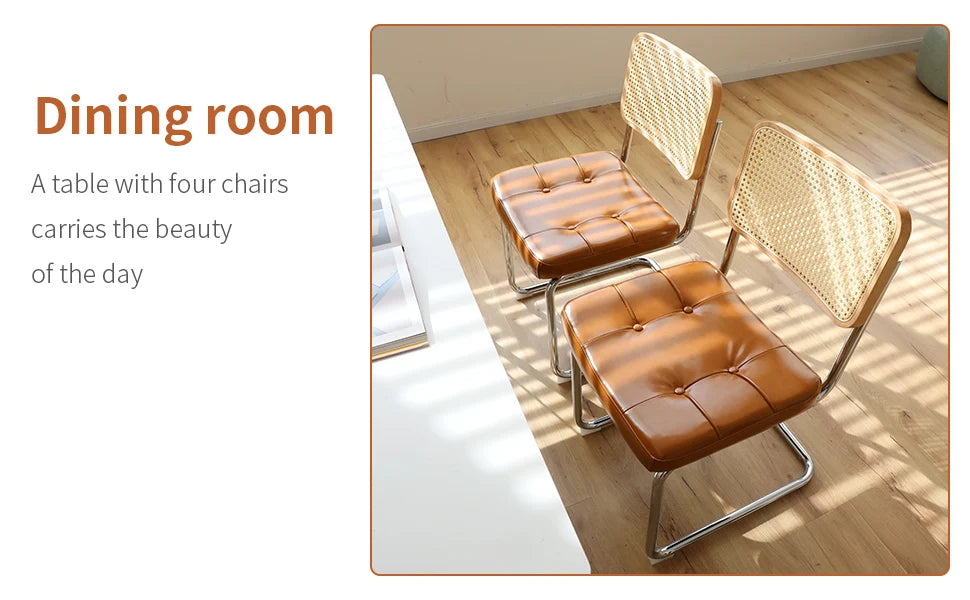 Faux Leather Rattan Side Accent Chairs with Chrome Legs,Modern Mid Century Designed Chairs for Dining,Living Room,Kitchen Chairs