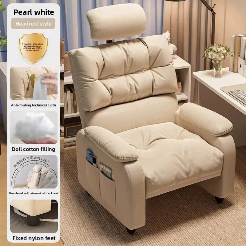 Home Comfortable Computer Chair with Headrest and Footrest, Reclining and Sitting, Movable with Wheels