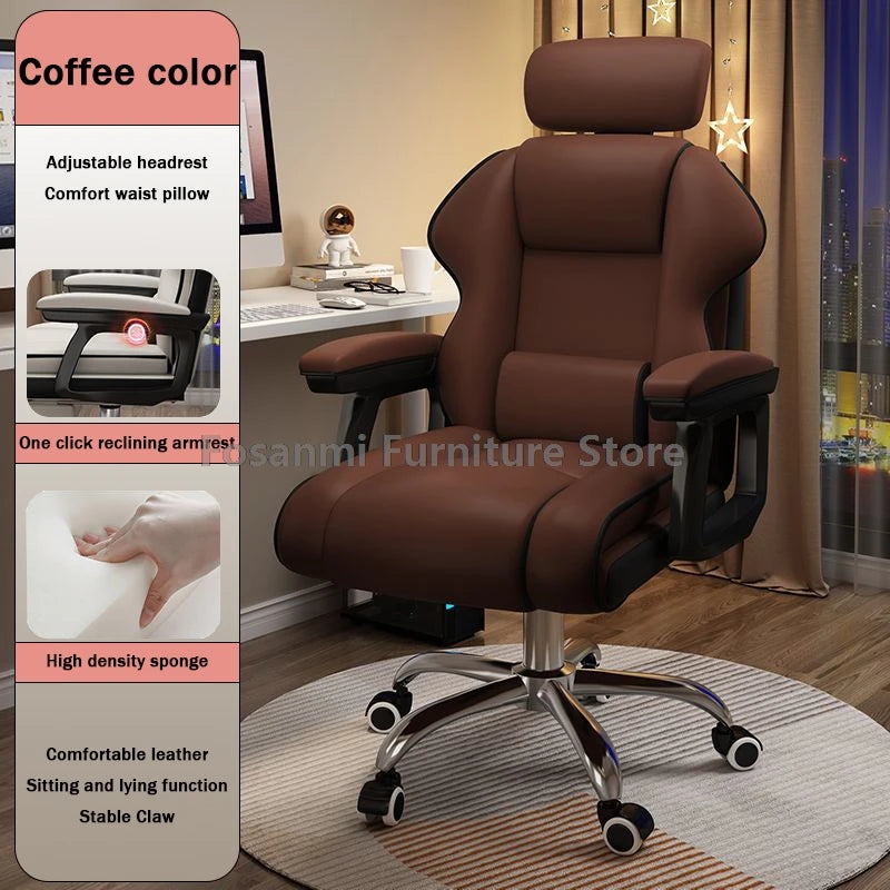 Ergonomic Soft Leather Gamer Desk Chair for Home Adjustable Gaming Chair with Headrest Modern Lumbar Support Office Swivel Chair
