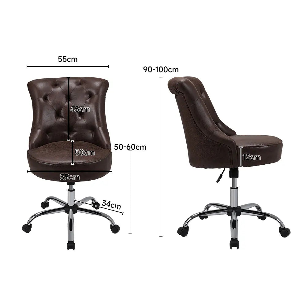 Voltsify Brown Mid-Back PU Leather Buttoned Swivel Office Chair