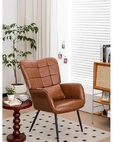 Faux Leather Rattan Side Accent Chairs with Chrome Legs,Modern Mid Century Designed Chairs for Dining,Living Room,Kitchen Chairs