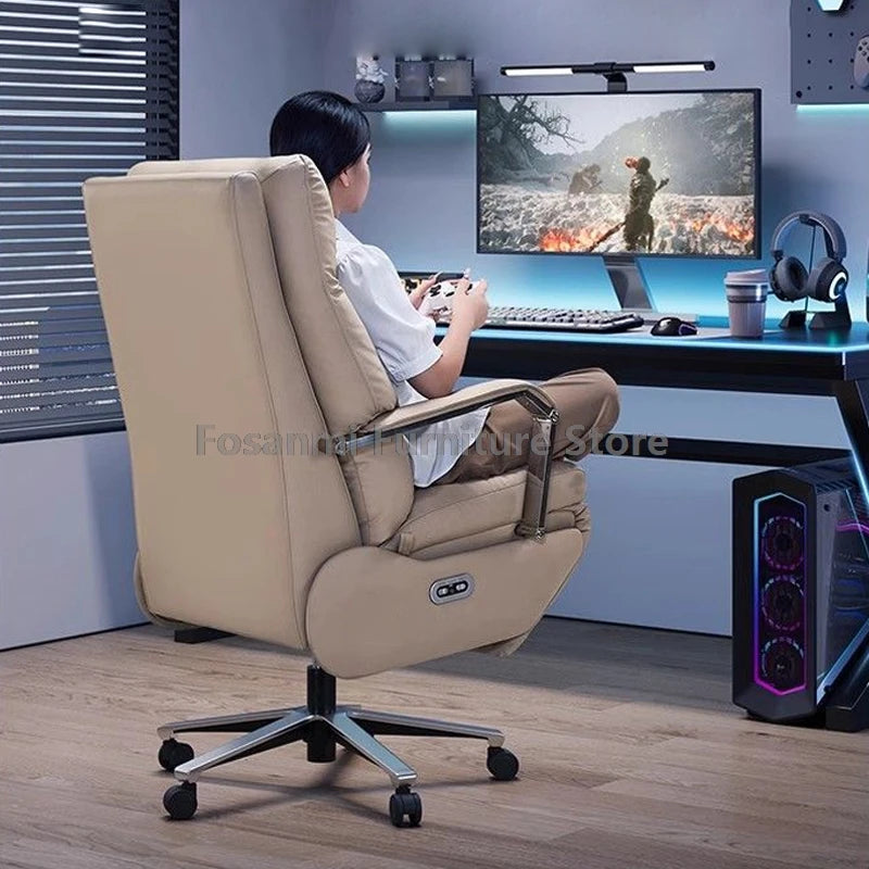 Adjustable Soft Gaming Swivel Chair Comfortable Leather Computer Office Chair with Footrest Thickened Back Desk Chairs for Home