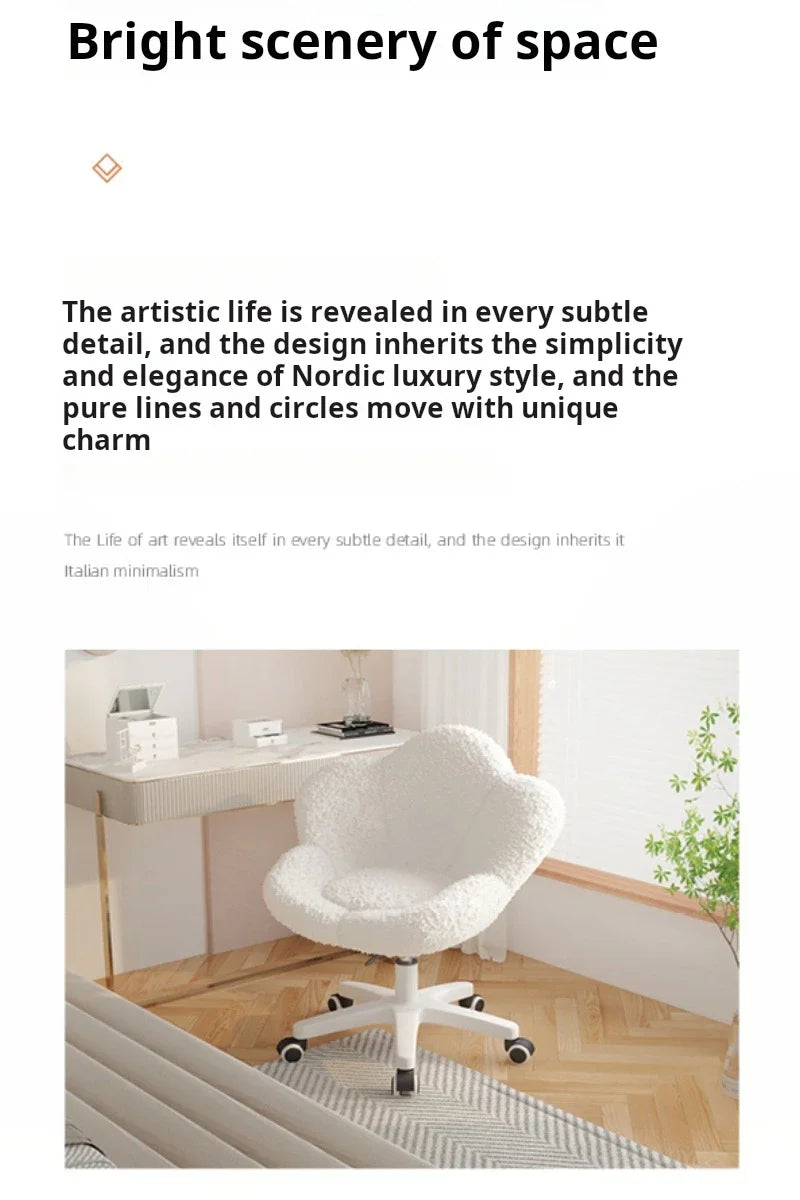 Nordic Lamb wool living room chairs INS luxury swivel soft Armchair bedroom reading makeup vanity Backrest Stool home furniture
