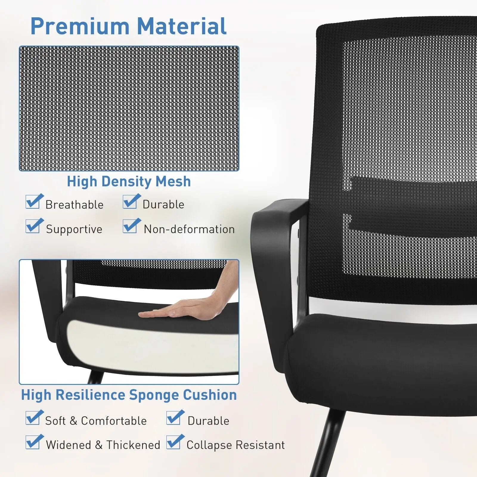 GOFLAME Meeting Office Chairs Mid-Back Mesh Reception Chair w/Adjustable Lumbar Support