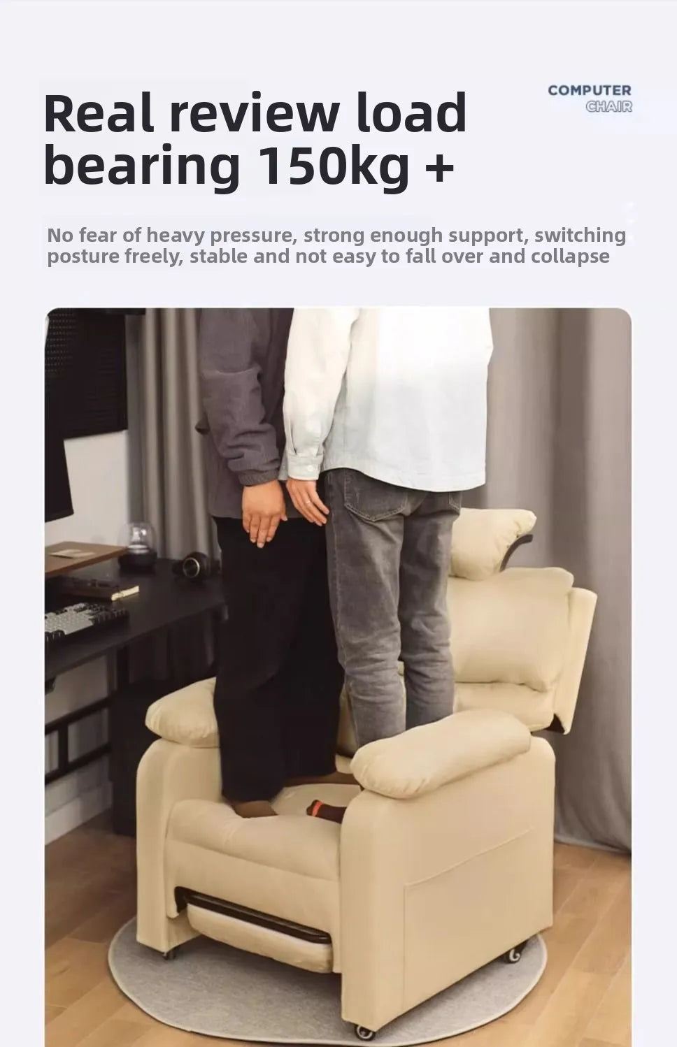 Home Comfortable Computer Chair with Headrest and Footrest, Reclining and Sitting, Movable with Wheels