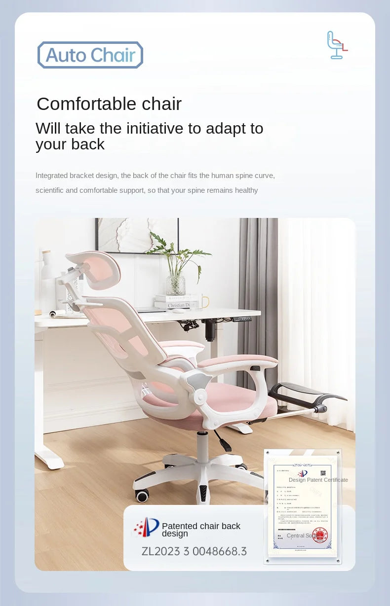 Olevo Wooden Ergonomic Chair Dormitory Movable Rotating Study Chair Office Sitting Comfortable Lying Waist Support Office Chair