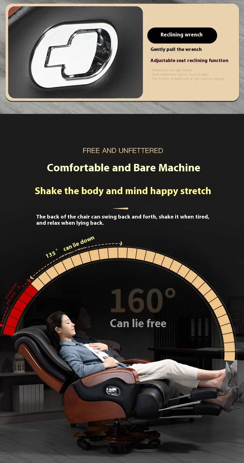 Real leather reclining boss chair, high-end office business class chair, comfortable sitting massage office seat Game