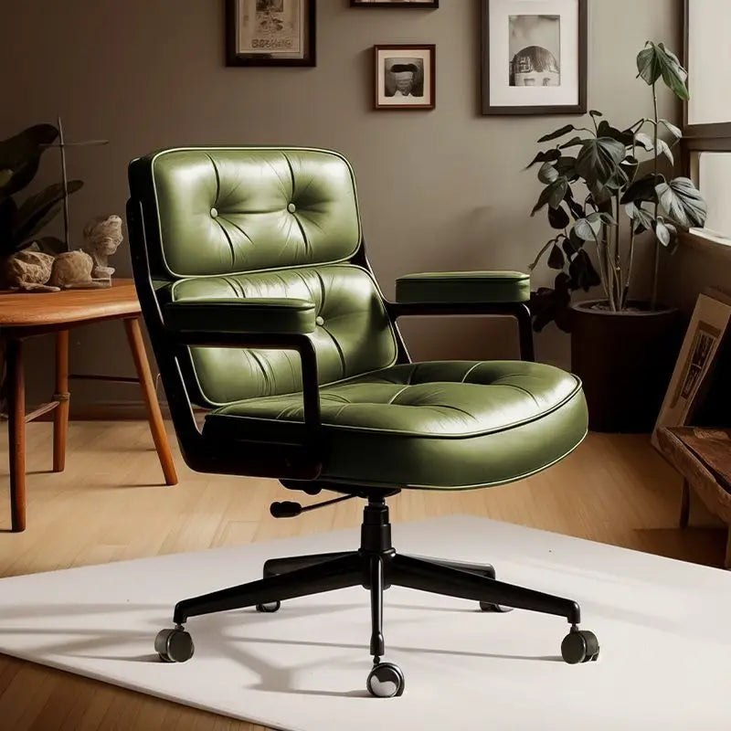 Retro Creative Computer Chair Comfortable Office Home Leather Robin Chair Light Luxury Study Chairs Ergonomic Seat Swivel Chairs