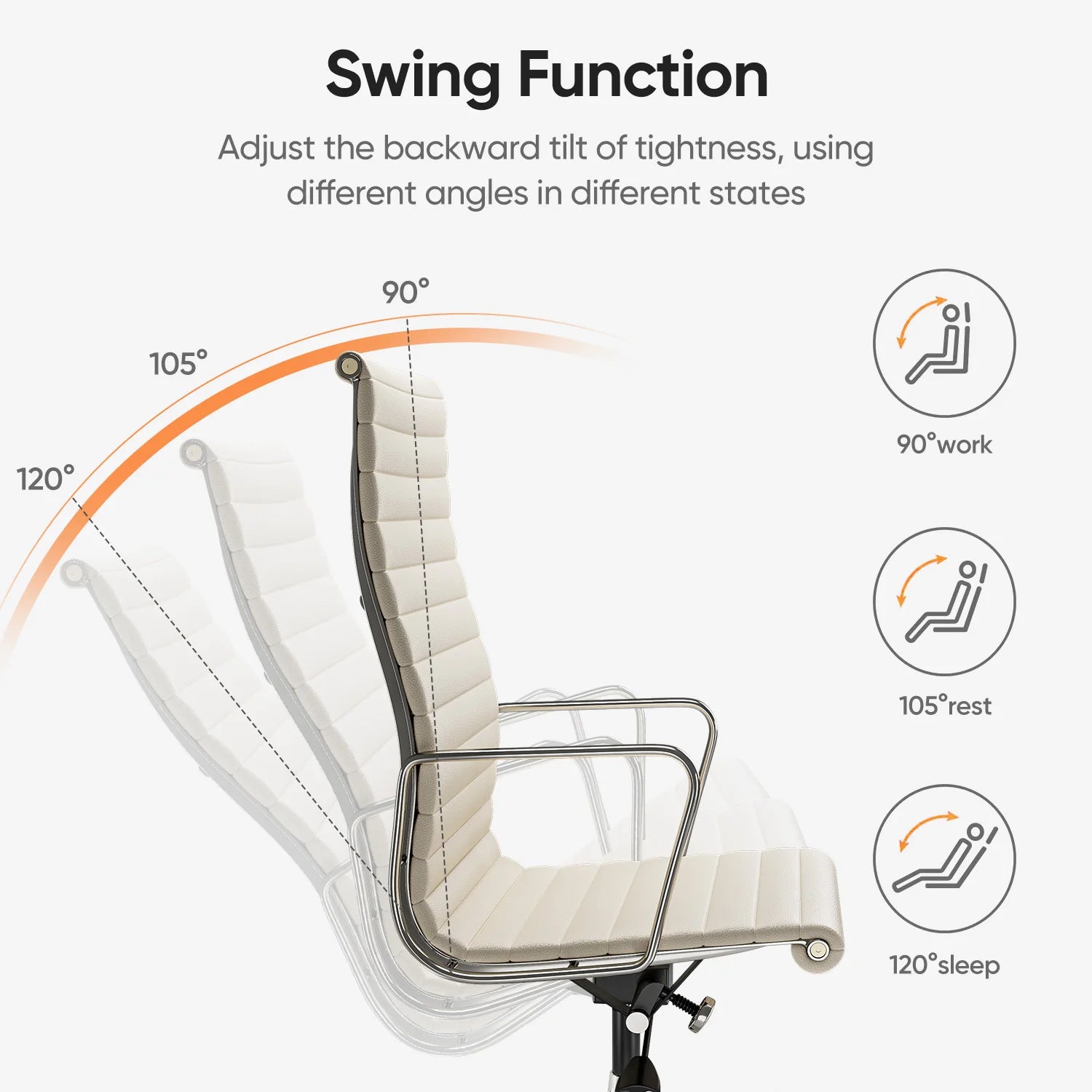 White Mid Back Genuine Leather Swivel Chairs Ergonomic Office Chair Adjustable Swivel Leather Gaming Chair Ribbed Office Chair