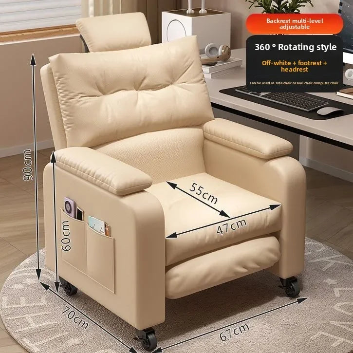 Home Comfortable Computer Chair with Headrest and Footrest, Reclining and Sitting, Movable with Wheels
