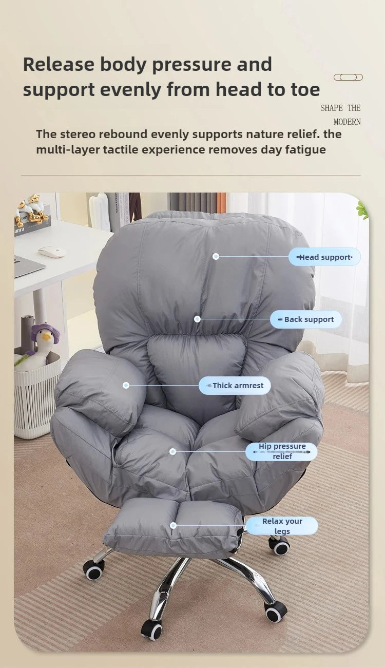 Computer Chair for Long Sitting, Adjustable Backrest Office Chair, Gaming and Study Desk Chair, Ergonomic Support for Women