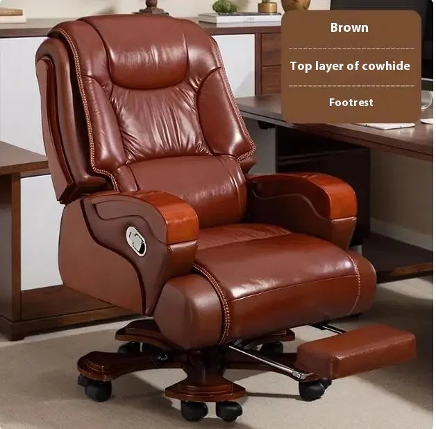 Real leather reclining boss chair, high-end office business class chair, comfortable sitting massage office seat Game
