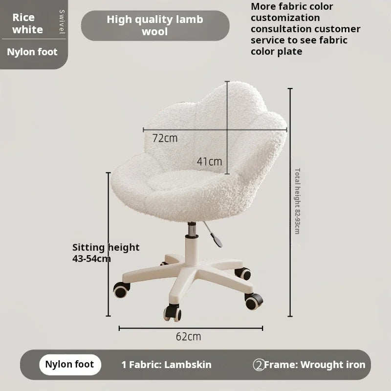 Nordic Lamb wool living room chairs INS luxury swivel soft Armchair bedroom reading makeup vanity Backrest Stool home furniture