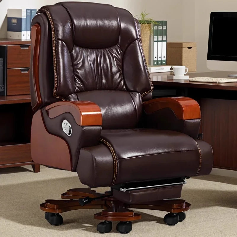 Real leather reclining boss chair, high-end office business class chair, comfortable sitting massage office seat Game