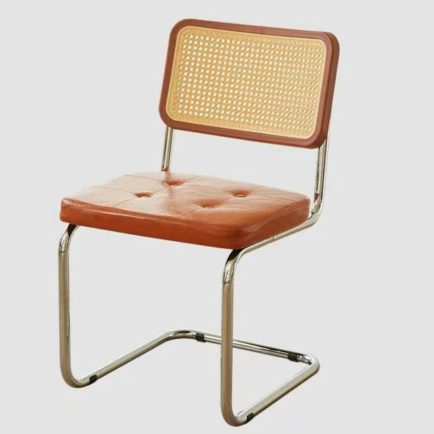 Faux Leather Rattan Side Accent Chairs with Chrome Legs,Modern Mid Century Designed Chairs for Dining,Living Room,Kitchen Chairs