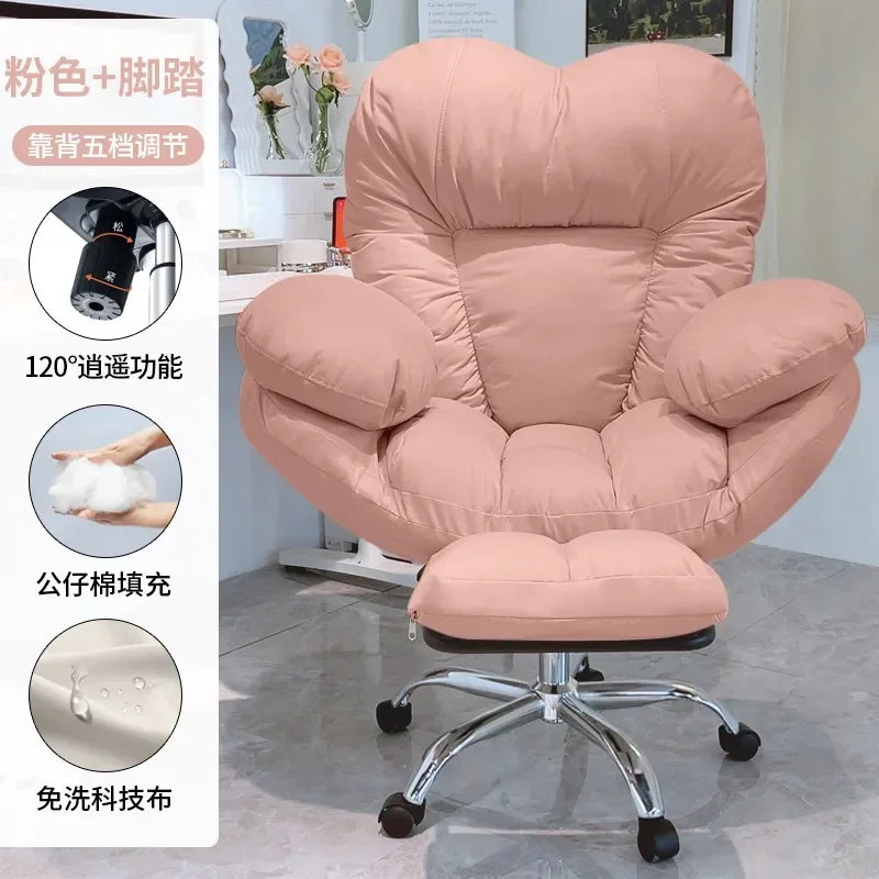 Computer Chair for Long Sitting, Adjustable Backrest Office Chair, Gaming and Study Desk Chair, Ergonomic Support for Women