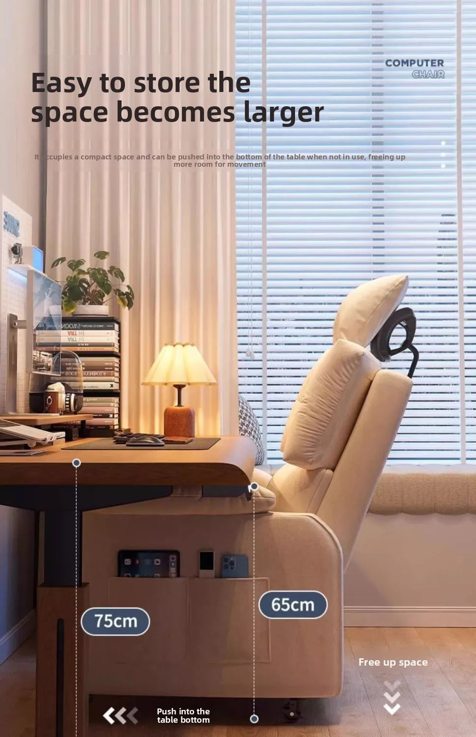 Home Comfortable Computer Chair with Headrest and Footrest, Reclining and Sitting, Movable with Wheels