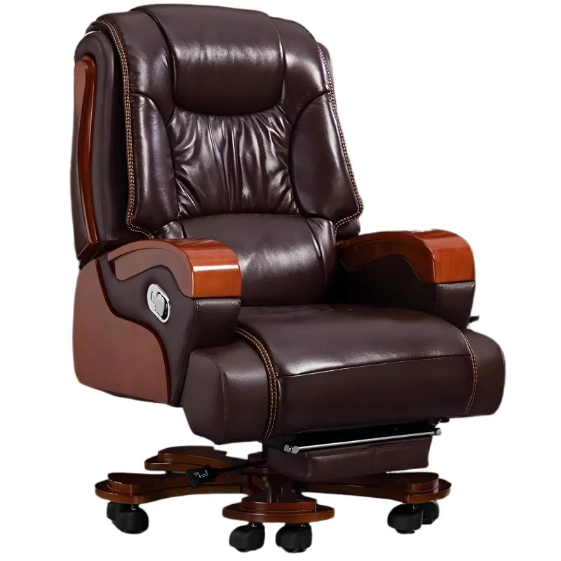Real leather reclining boss chair, high-end office business class chair, comfortable sitting massage office seat Game