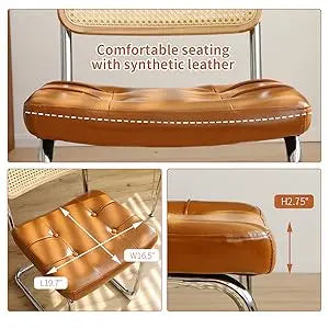 Faux Leather Rattan Side Accent Chairs with Chrome Legs,Modern Mid Century Designed Chairs for Dining,Living Room,Kitchen Chairs