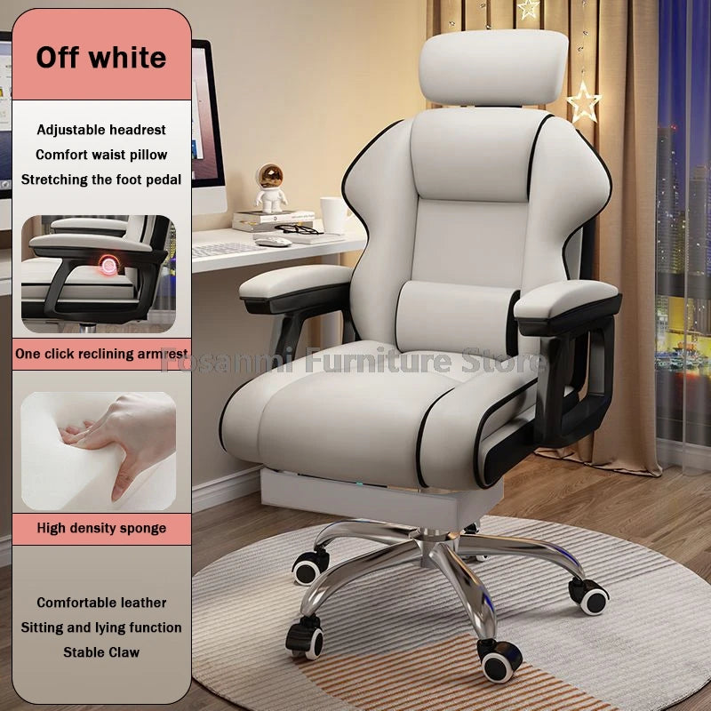 Ergonomic Soft Leather Gamer Desk Chair for Home Adjustable Gaming Chair with Headrest Modern Lumbar Support Office Swivel Chair