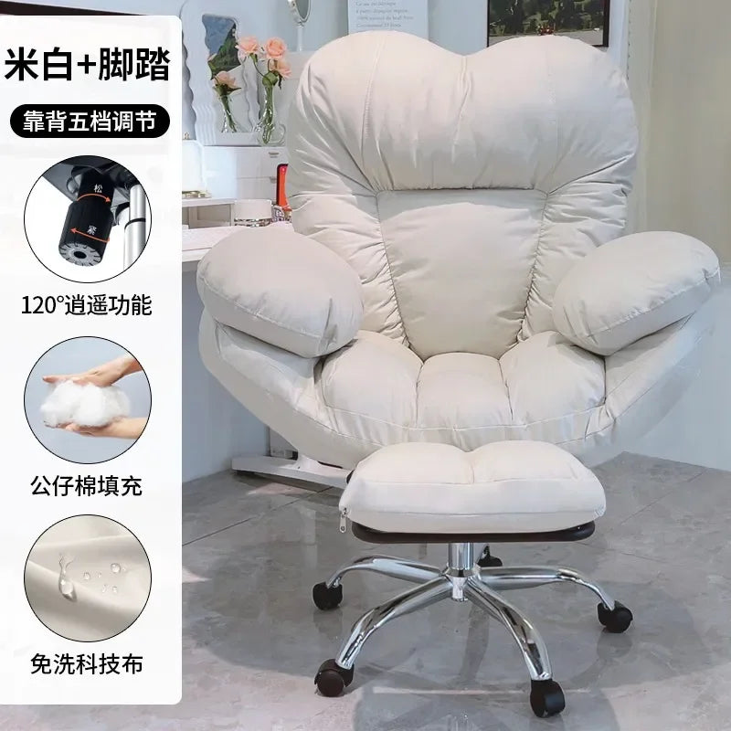Computer Chair for Long Sitting, Adjustable Backrest Office Chair, Gaming and Study Desk Chair, Ergonomic Support for Women