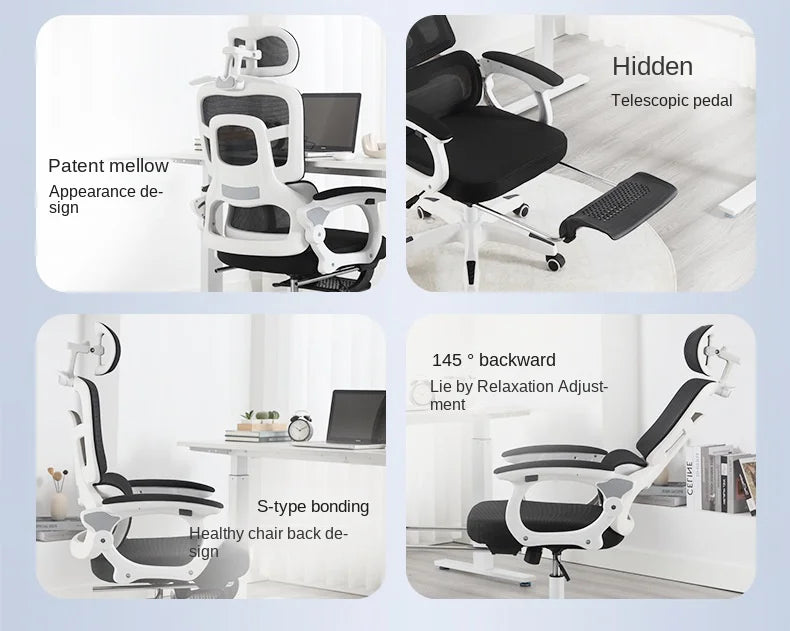 Olevo Wooden Ergonomic Chair Dormitory Movable Rotating Study Chair Office Sitting Comfortable Lying Waist Support Office Chair