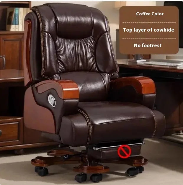 Real leather reclining boss chair, high-end office business class chair, comfortable sitting massage office seat Game