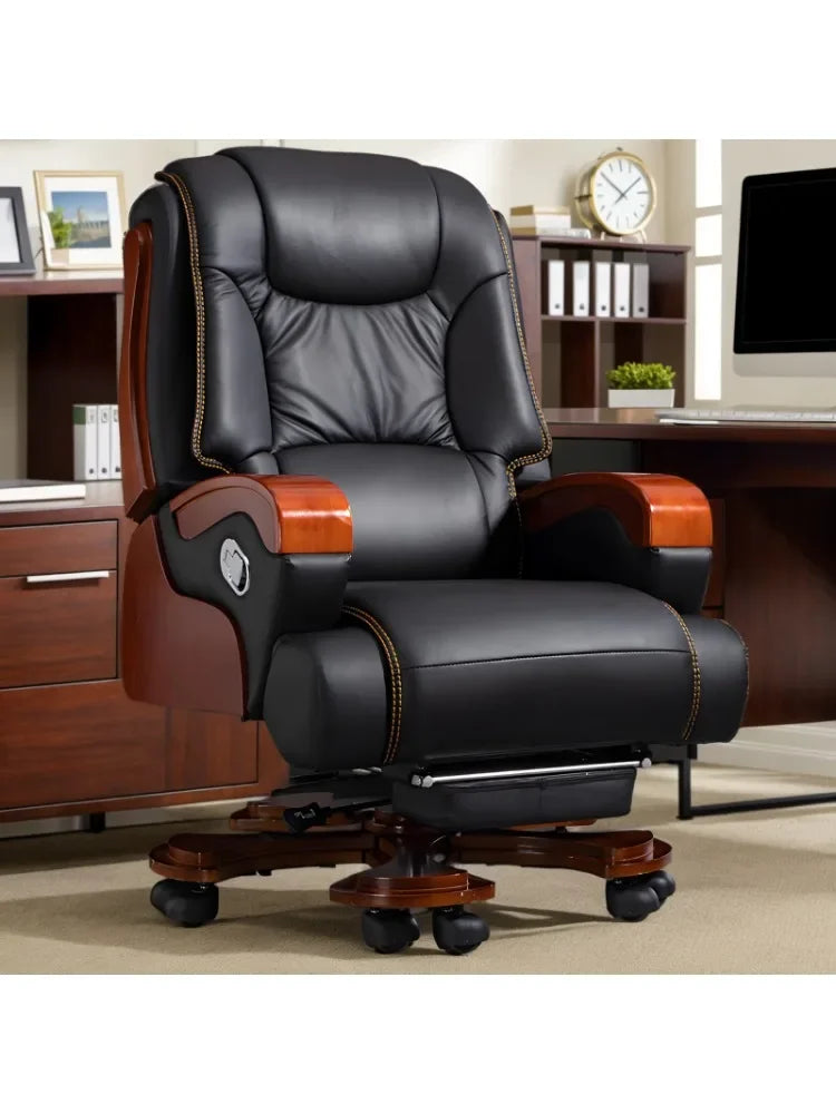 Real leather reclining boss chair, high-end office business class chair, comfortable sitting massage office seat Game