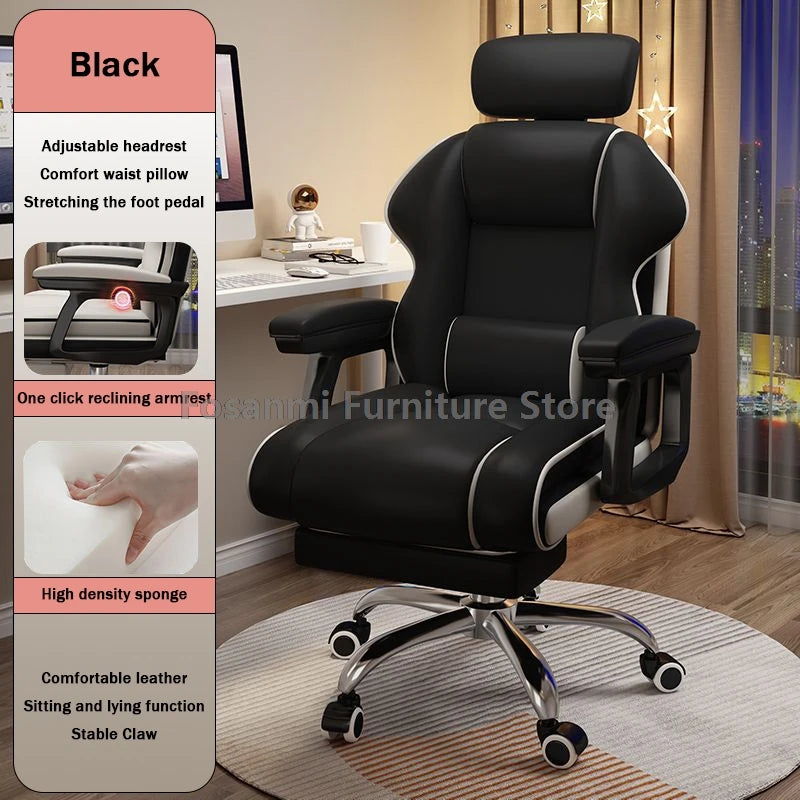 Ergonomic Soft Leather Gamer Desk Chair for Home Adjustable Gaming Chair with Headrest Modern Lumbar Support Office Swivel Chair