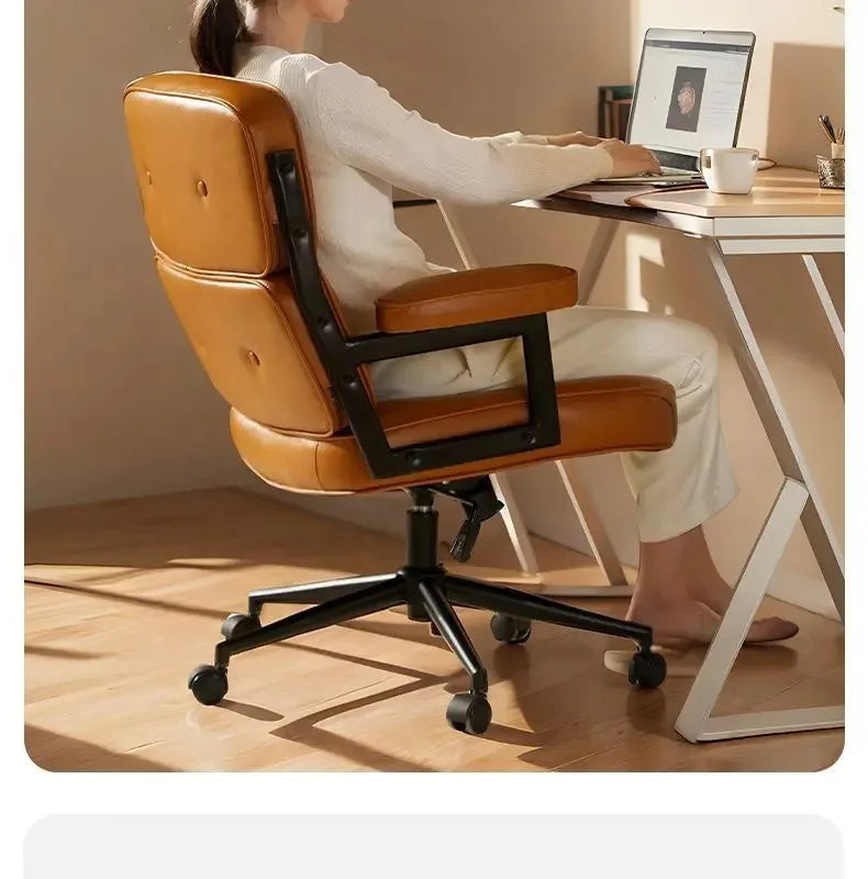 Retro Creative Computer Chair Comfortable Office Home Leather Robin Chair Light Luxury Study Chairs Ergonomic Seat Swivel Chairs