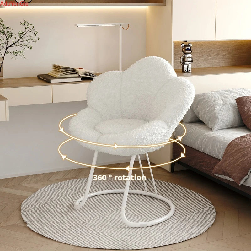 Nordic Lamb wool living room chairs INS luxury swivel soft Armchair bedroom reading makeup vanity Backrest Stool home furniture