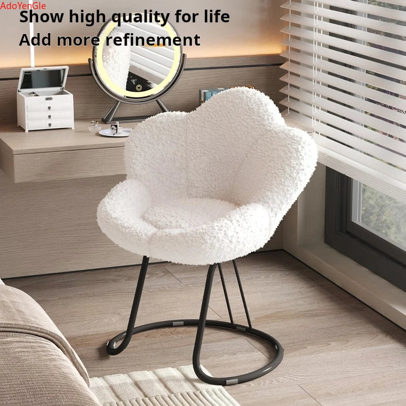 Nordic Lamb wool living room chairs INS luxury swivel soft Armchair bedroom reading makeup vanity Backrest Stool home furniture