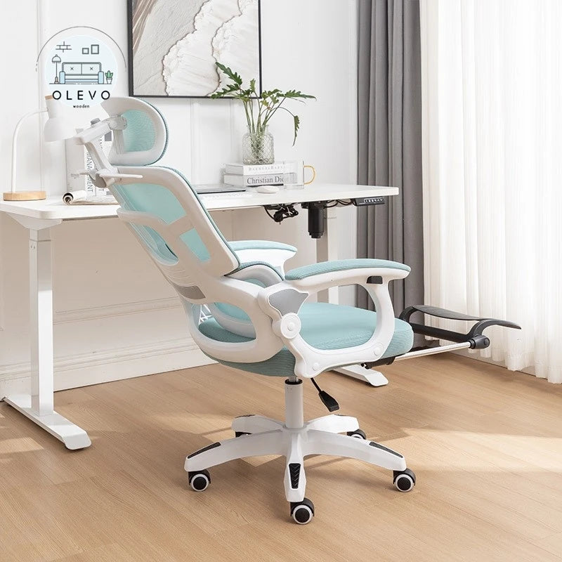 Olevo Wooden Ergonomic Chair Dormitory Movable Rotating Study Chair Office Sitting Comfortable Lying Waist Support Office Chair