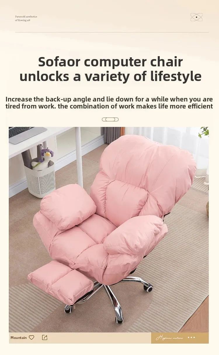 Computer Chair for Long Sitting, Adjustable Backrest Office Chair, Gaming and Study Desk Chair, Ergonomic Support for Women