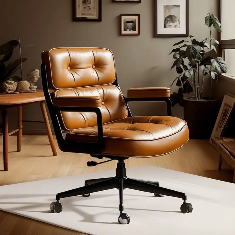 Retro Creative Computer Chair Comfortable Office Home Leather Robin Chair Light Luxury Study Chairs Ergonomic Seat Swivel Chairs