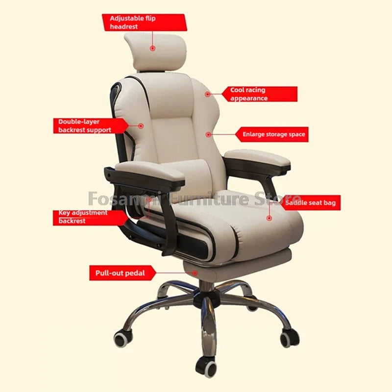 Ergonomic Soft Leather Gamer Desk Chair for Home Adjustable Gaming Chair with Headrest Modern Lumbar Support Office Swivel Chair