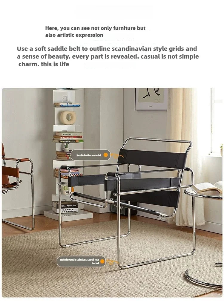 Nordic Vassili Leisure  Chair Single Chair Medieval Industrial Style Bauhaus Saddle Leather Simple Network Red Photo Furniture