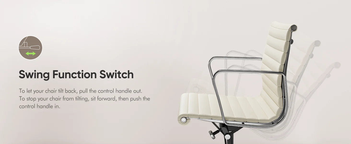 White Mid Back Genuine Leather Swivel Chairs Ergonomic Office Chair Adjustable Swivel Leather Gaming Chair Ribbed Office Chair