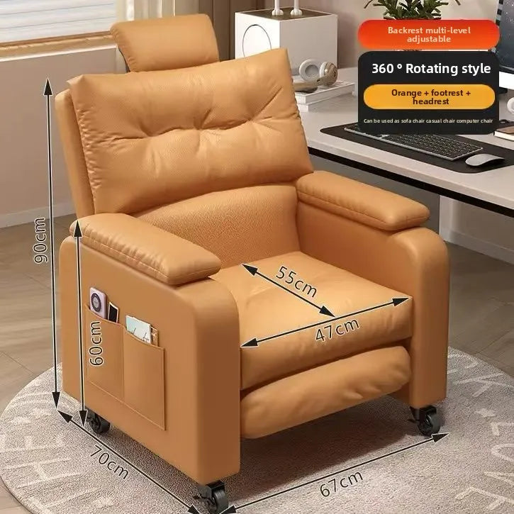 Home Comfortable Computer Chair with Headrest and Footrest, Reclining and Sitting, Movable with Wheels